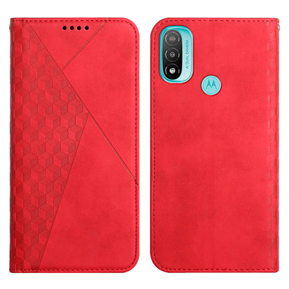 Soft TPU Inner Case + Leather Phone Cover Skin-touch Rhombus Pattern Auto-absorbed Magnetic Closure Stand Shell for Motorola Moto E20/E30/E40