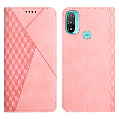 Soft TPU Inner Case + Leather Phone Cover Skin-touch Rhombus Pattern Auto-absorbed Magnetic Closure Stand Shell for Motorola Moto E20/E30/E40