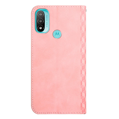 Soft TPU Inner Case + Leather Phone Cover Skin-touch Rhombus Pattern Auto-absorbed Magnetic Closure Stand Shell for Motorola Moto E20/E30/E40