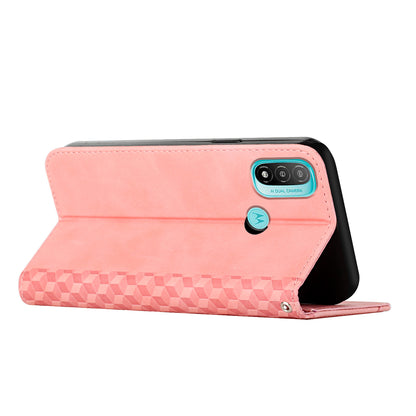 Soft TPU Inner Case + Leather Phone Cover Skin-touch Rhombus Pattern Auto-absorbed Magnetic Closure Stand Shell for Motorola Moto E20/E30/E40