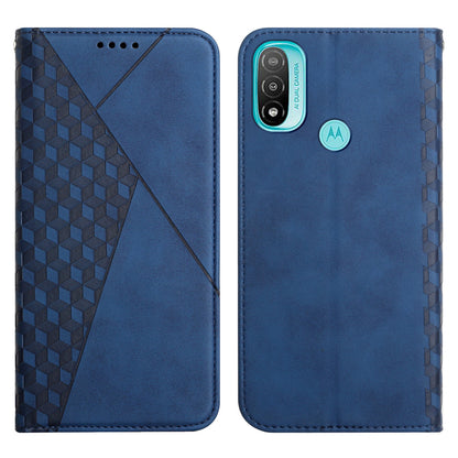 Soft TPU Inner Case + Leather Phone Cover Skin-touch Rhombus Pattern Auto-absorbed Magnetic Closure Stand Shell for Motorola Moto E20/E30/E40