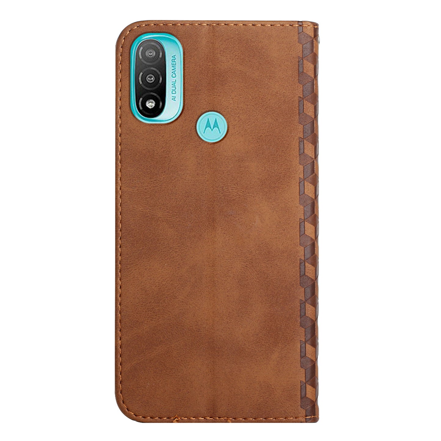 Soft TPU Inner Case + Leather Phone Cover Skin-touch Rhombus Pattern Auto-absorbed Magnetic Closure Stand Shell for Motorola Moto E20/E30/E40