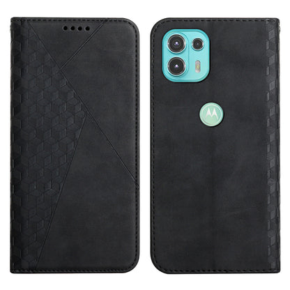 Skin-touch Rhombus Pattern Wallet Stand Design Case for Motorola Edge 20 Lite/Edge 20 Fusion Magnetic Auto-absorbed Closure Leather Cover