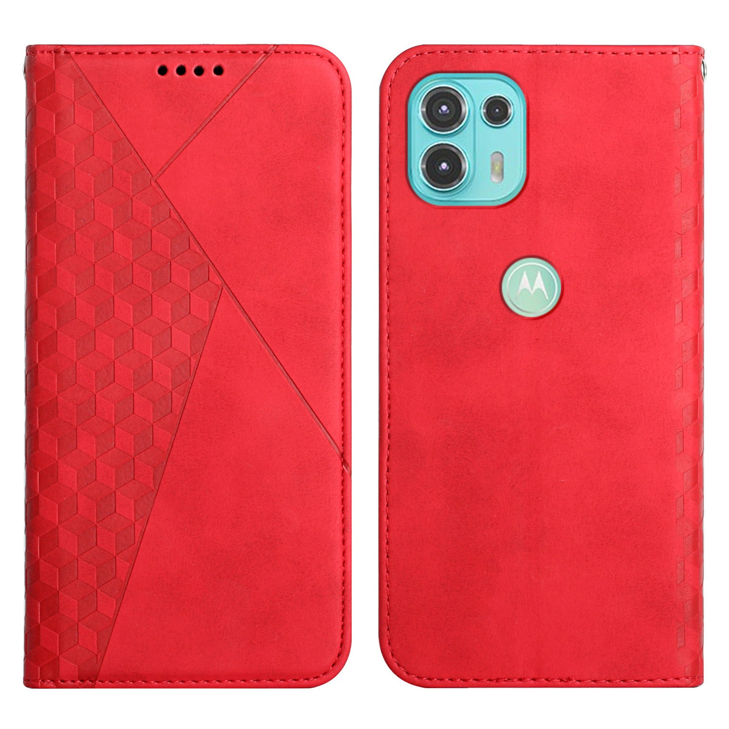 Skin-touch Rhombus Pattern Wallet Stand Design Case for Motorola Edge 20 Lite/Edge 20 Fusion Magnetic Auto-absorbed Closure Leather Cover