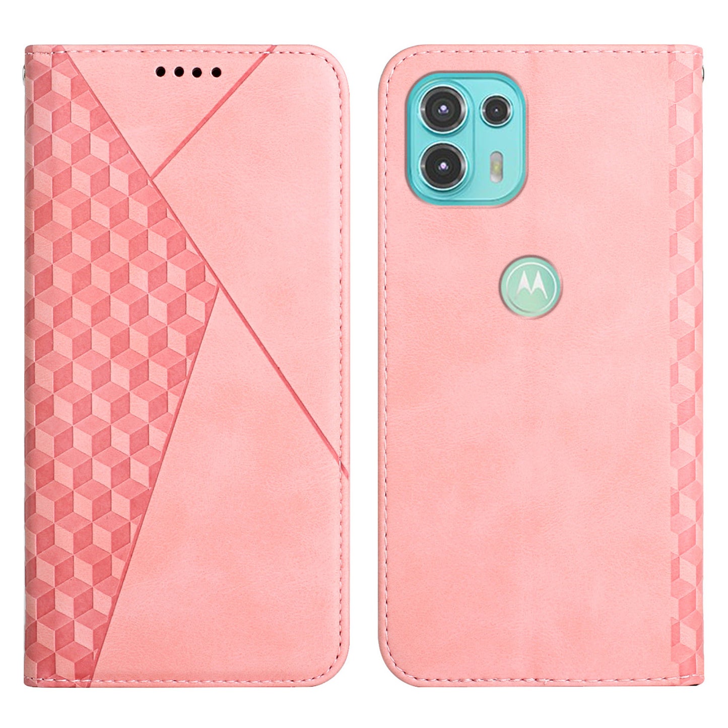 Skin-touch Rhombus Pattern Wallet Stand Design Case for Motorola Edge 20 Lite/Edge 20 Fusion Magnetic Auto-absorbed Closure Leather Cover