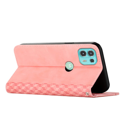 Skin-touch Rhombus Pattern Wallet Stand Design Case for Motorola Edge 20 Lite/Edge 20 Fusion Magnetic Auto-absorbed Closure Leather Cover