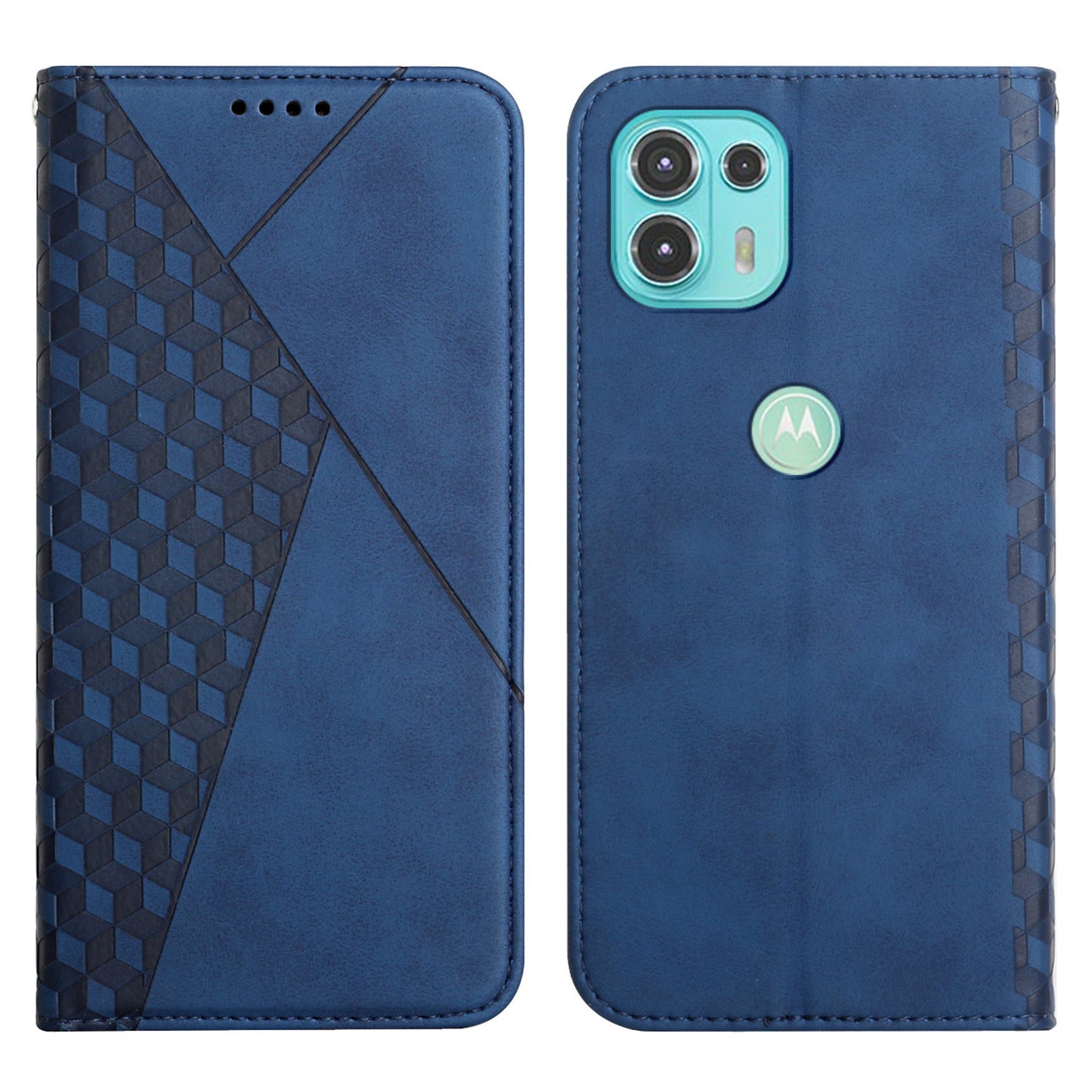 Skin-touch Rhombus Pattern Wallet Stand Design Case for Motorola Edge 20 Lite/Edge 20 Fusion Magnetic Auto-absorbed Closure Leather Cover