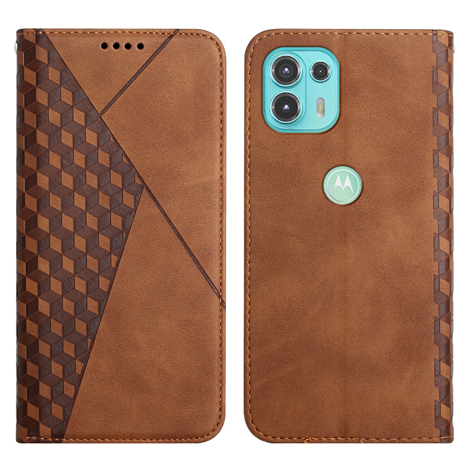 Skin-touch Rhombus Pattern Wallet Stand Design Case for Motorola Edge 20 Lite/Edge 20 Fusion Magnetic Auto-absorbed Closure Leather Cover