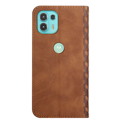 Skin-touch Rhombus Pattern Wallet Stand Design Case for Motorola Edge 20 Lite/Edge 20 Fusion Magnetic Auto-absorbed Closure Leather Cover