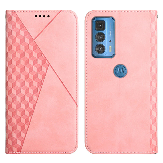 For Motorola Edge 20 Pro Skin-touch Rhombus Pattern Wallet Stand Design Strong Magnetic Auto-absorbed Closure Leather Phone Case