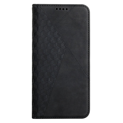 Scratch-proof Rhombus Pattern Skin-touch Case Drop-proof Auto-absorbed Magnetic Closing Leather Phone Cover with Stand for Motorola Moto E20