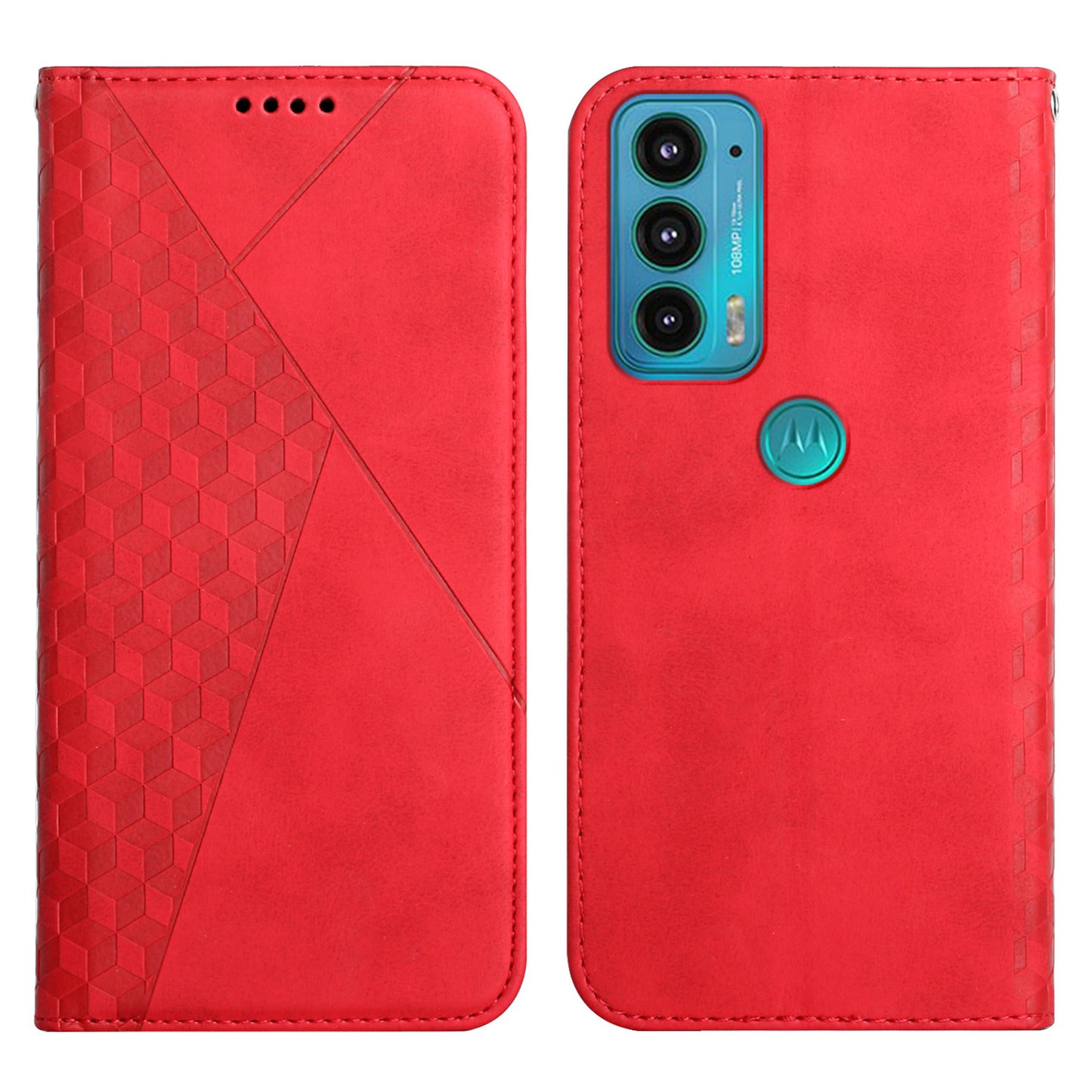 Scratch-proof Rhombus Pattern Skin-touch Case Drop-proof Auto-absorbed Magnetic Closing Leather Phone Cover with Stand for Motorola Moto E20