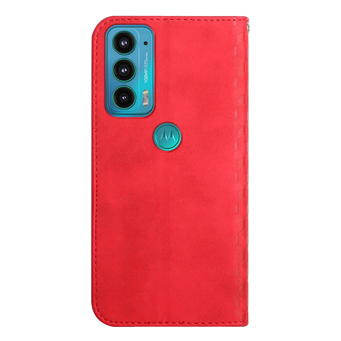 Scratch-proof Rhombus Pattern Skin-touch Case Drop-proof Auto-absorbed Magnetic Closing Leather Phone Cover with Stand for Motorola Moto E20