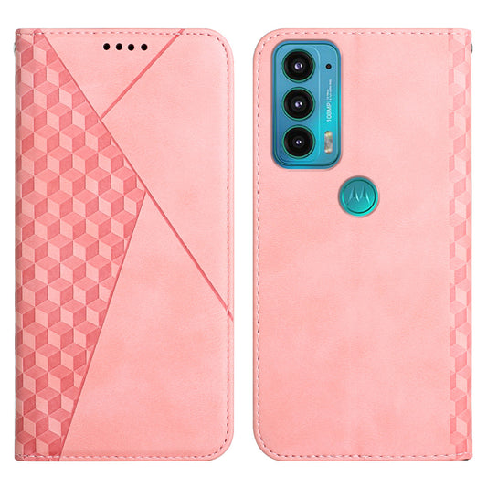 Scratch-proof Rhombus Pattern Skin-touch Case Drop-proof Auto-absorbed Magnetic Closing Leather Phone Cover with Stand for Motorola Moto E20