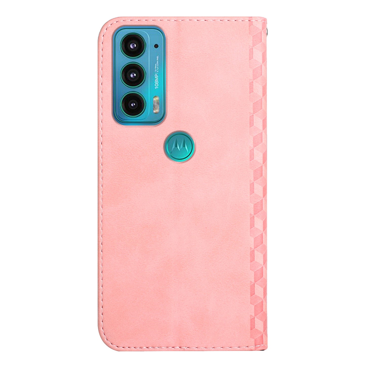 Scratch-proof Rhombus Pattern Skin-touch Case Drop-proof Auto-absorbed Magnetic Closing Leather Phone Cover with Stand for Motorola Moto E20