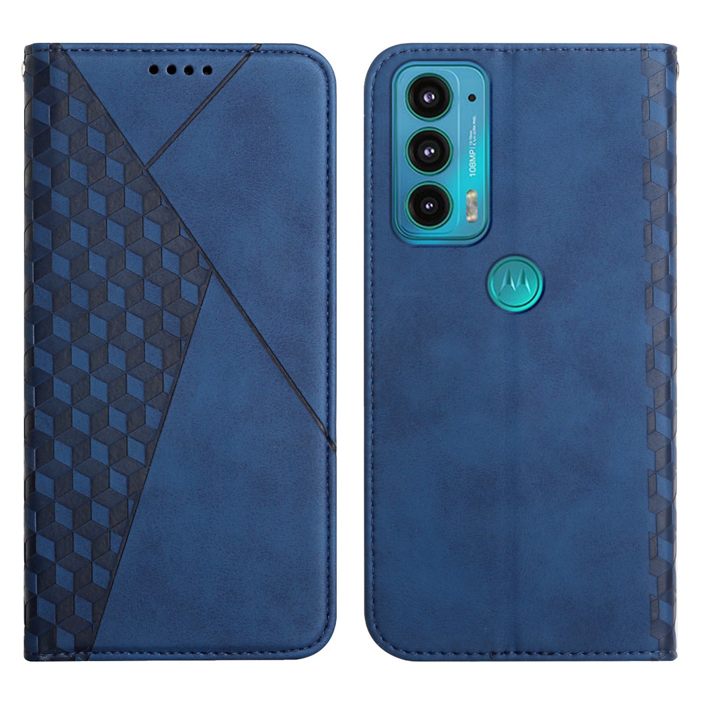 Scratch-proof Rhombus Pattern Skin-touch Case Drop-proof Auto-absorbed Magnetic Closing Leather Phone Cover with Stand for Motorola Moto E20