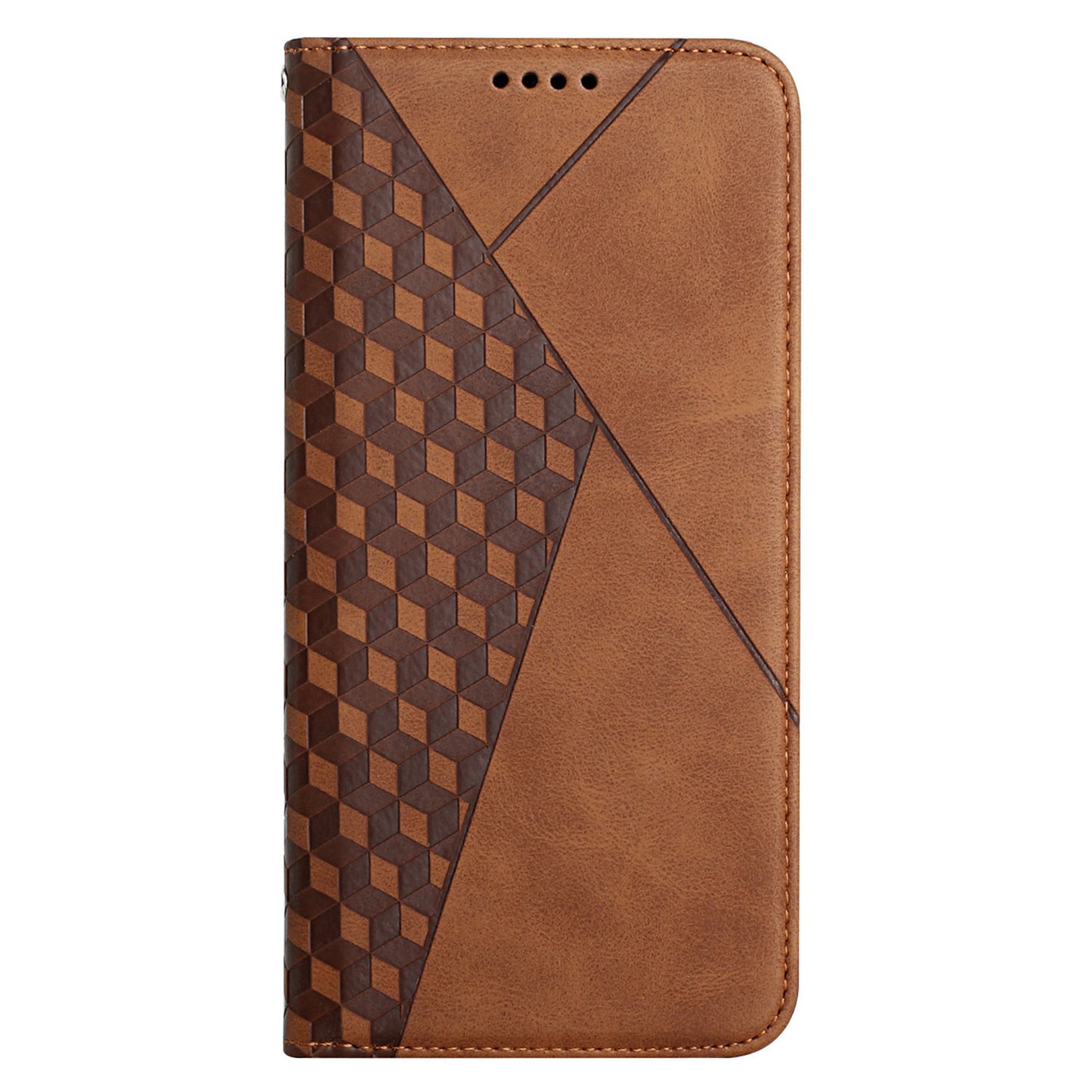 Scratch-proof Rhombus Pattern Skin-touch Case Drop-proof Auto-absorbed Magnetic Closing Leather Phone Cover with Stand for Motorola Moto E20