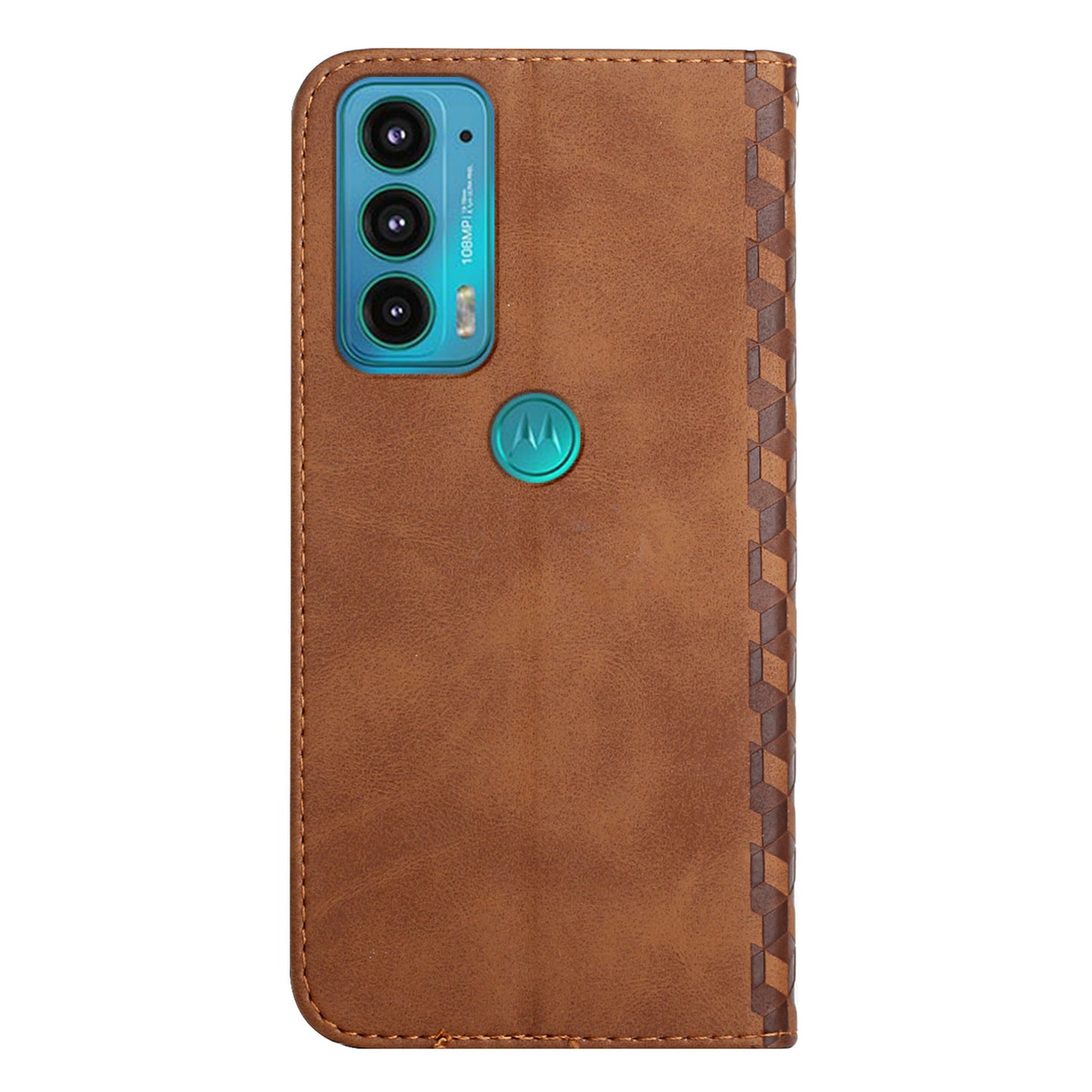 Scratch-proof Rhombus Pattern Skin-touch Case Drop-proof Auto-absorbed Magnetic Closing Leather Phone Cover with Stand for Motorola Moto E20