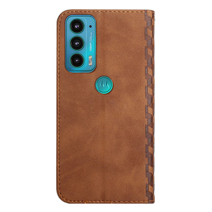 Scratch-proof Rhombus Pattern Skin-touch Case Drop-proof Auto-absorbed Magnetic Closing Leather Phone Cover with Stand for Motorola Moto E20