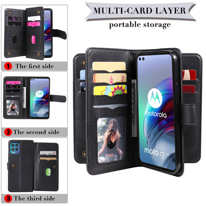 For Motorola Edge S/Moto G100 KT Multi-functional Series-1 Wallet Stand PU Leather + TPU Full Protection Phone Cover Case with 10 Card Slots