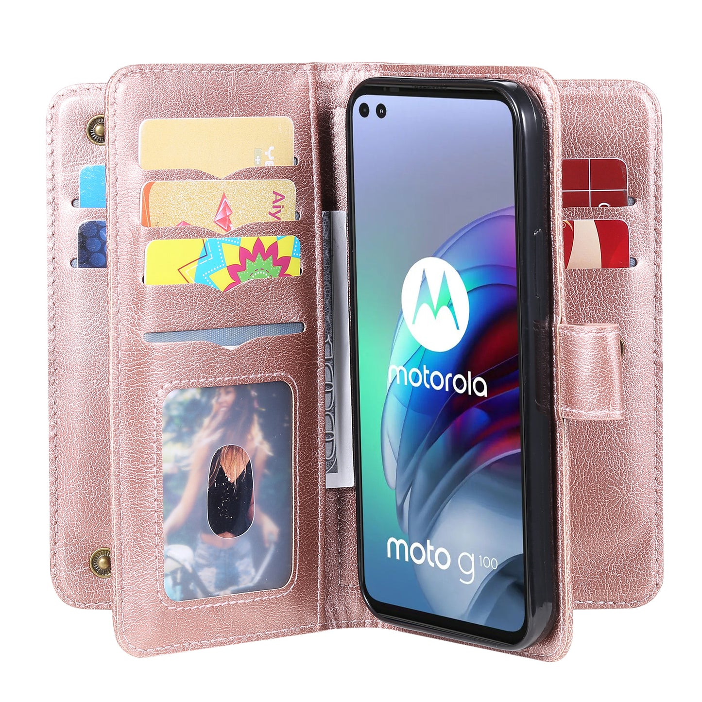 For Motorola Edge S/Moto G100 KT Multi-functional Series-1 Wallet Stand PU Leather + TPU Full Protection Phone Cover Case with 10 Card Slots