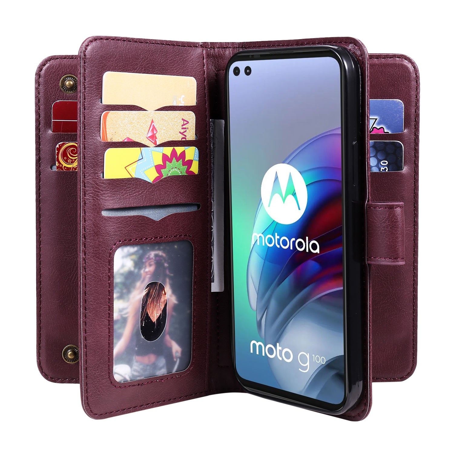 For Motorola Edge S/Moto G100 KT Multi-functional Series-1 Wallet Stand PU Leather + TPU Full Protection Phone Cover Case with 10 Card Slots