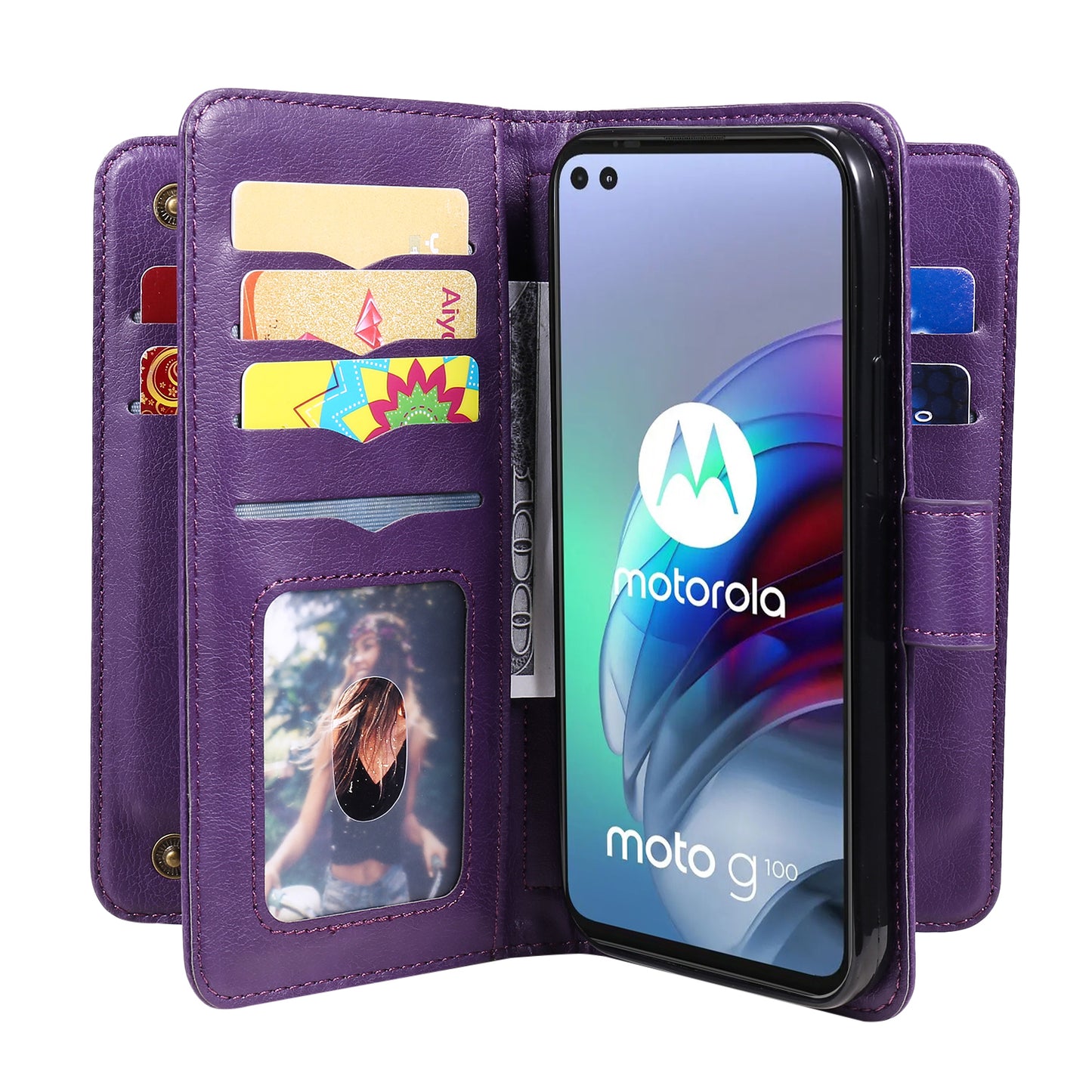 For Motorola Edge S/Moto G100 KT Multi-functional Series-1 Wallet Stand PU Leather + TPU Full Protection Phone Cover Case with 10 Card Slots