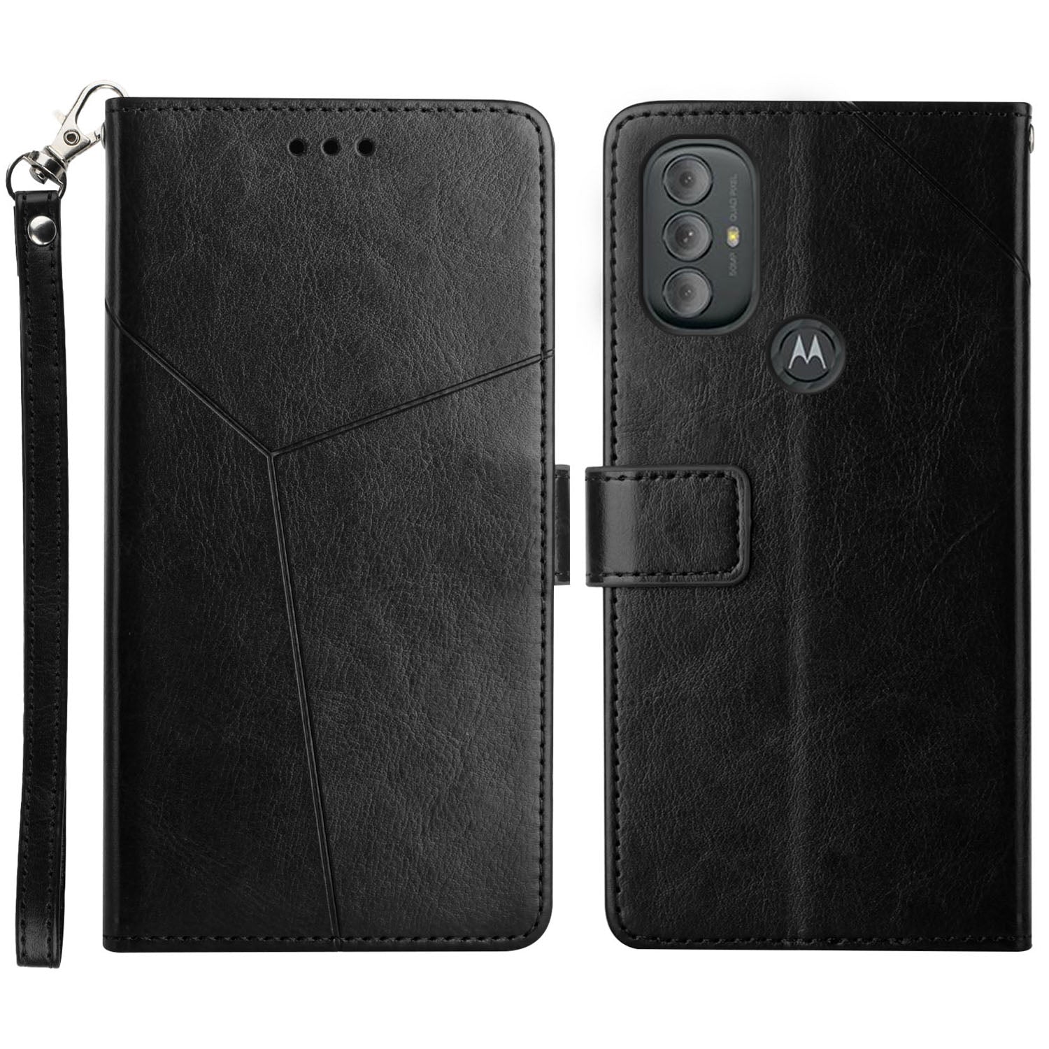 Shockproof Y-shaped Lines Imprinted Magnetic PU Leather Stand Flip Wallet Phone Cover with Strap for Motorola Moto G Power (2022)