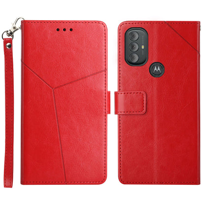 Shockproof Y-shaped Lines Imprinted Magnetic PU Leather Stand Flip Wallet Phone Cover with Strap for Motorola Moto G Power (2022)