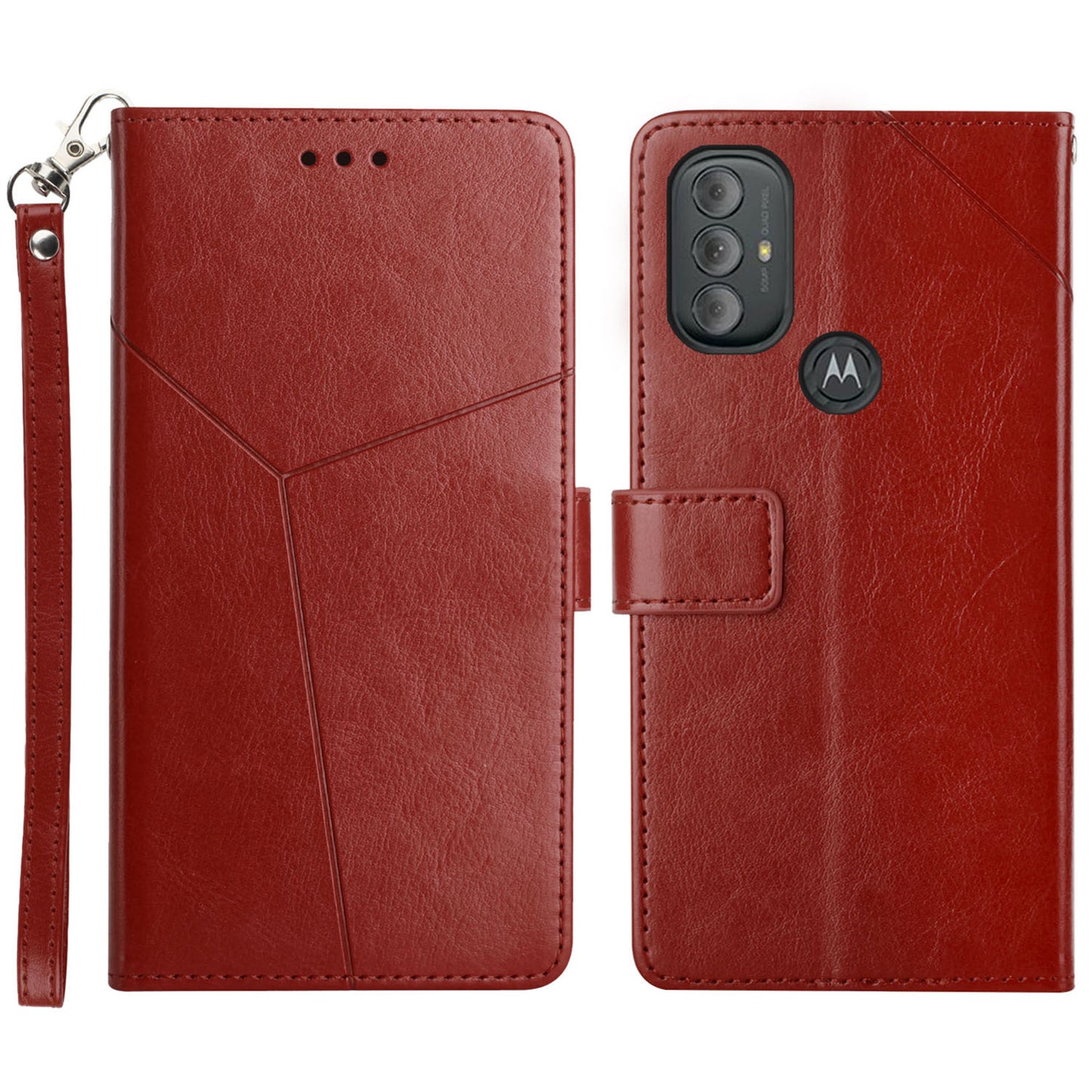 Shockproof Y-shaped Lines Imprinted Magnetic PU Leather Stand Flip Wallet Phone Cover with Strap for Motorola Moto G Power (2022)