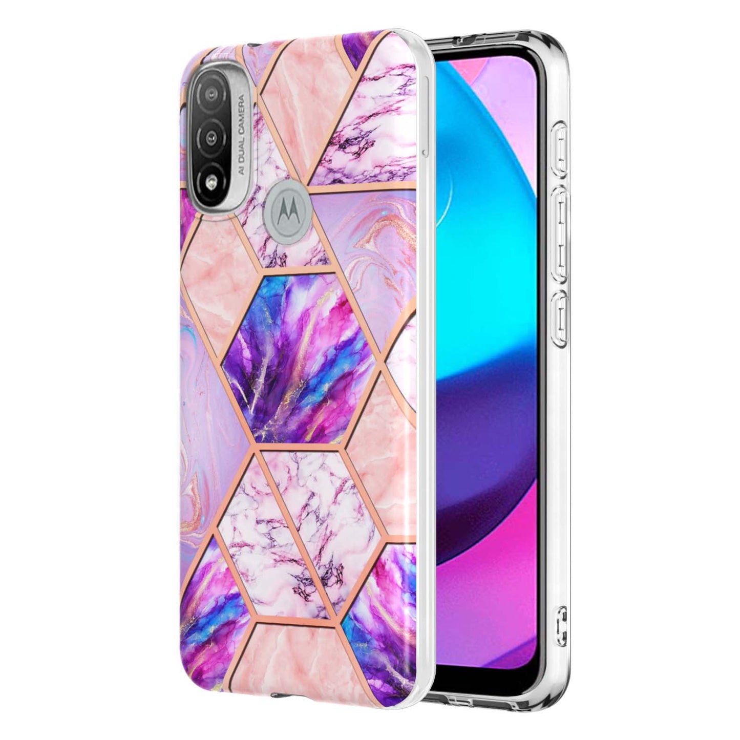 Anti-fingerprint IMD IML TPU Phone Cover Anti-fall Electroplating Marble Pattern 2.0mm Case for Motorola Moto E20/E30/E40