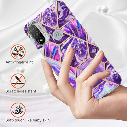 Anti-fingerprint IMD IML TPU Phone Cover Anti-fall Electroplating Marble Pattern 2.0mm Case for Motorola Moto E20/E30/E40