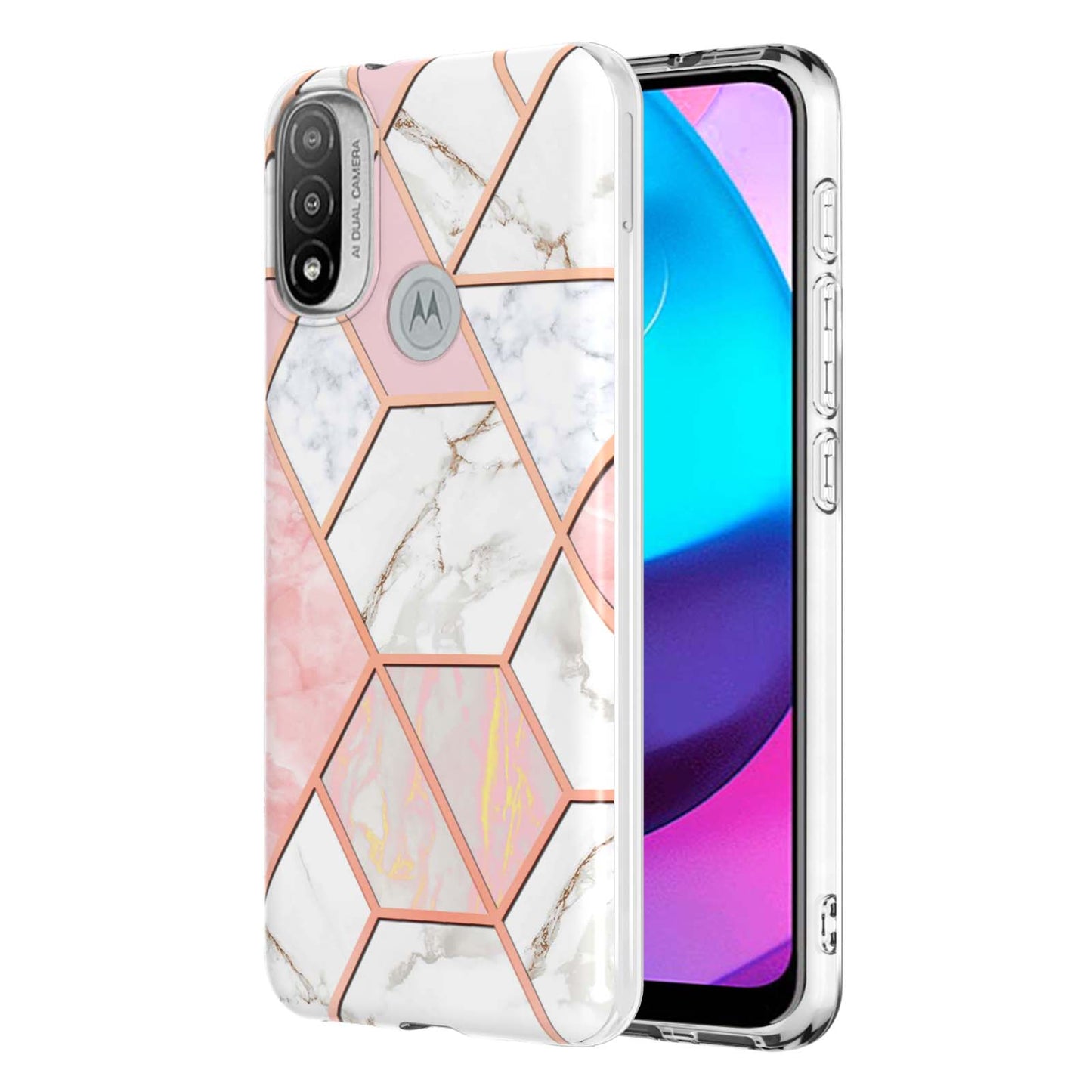 Anti-fingerprint IMD IML TPU Phone Cover Anti-fall Electroplating Marble Pattern 2.0mm Case for Motorola Moto E20/E30/E40