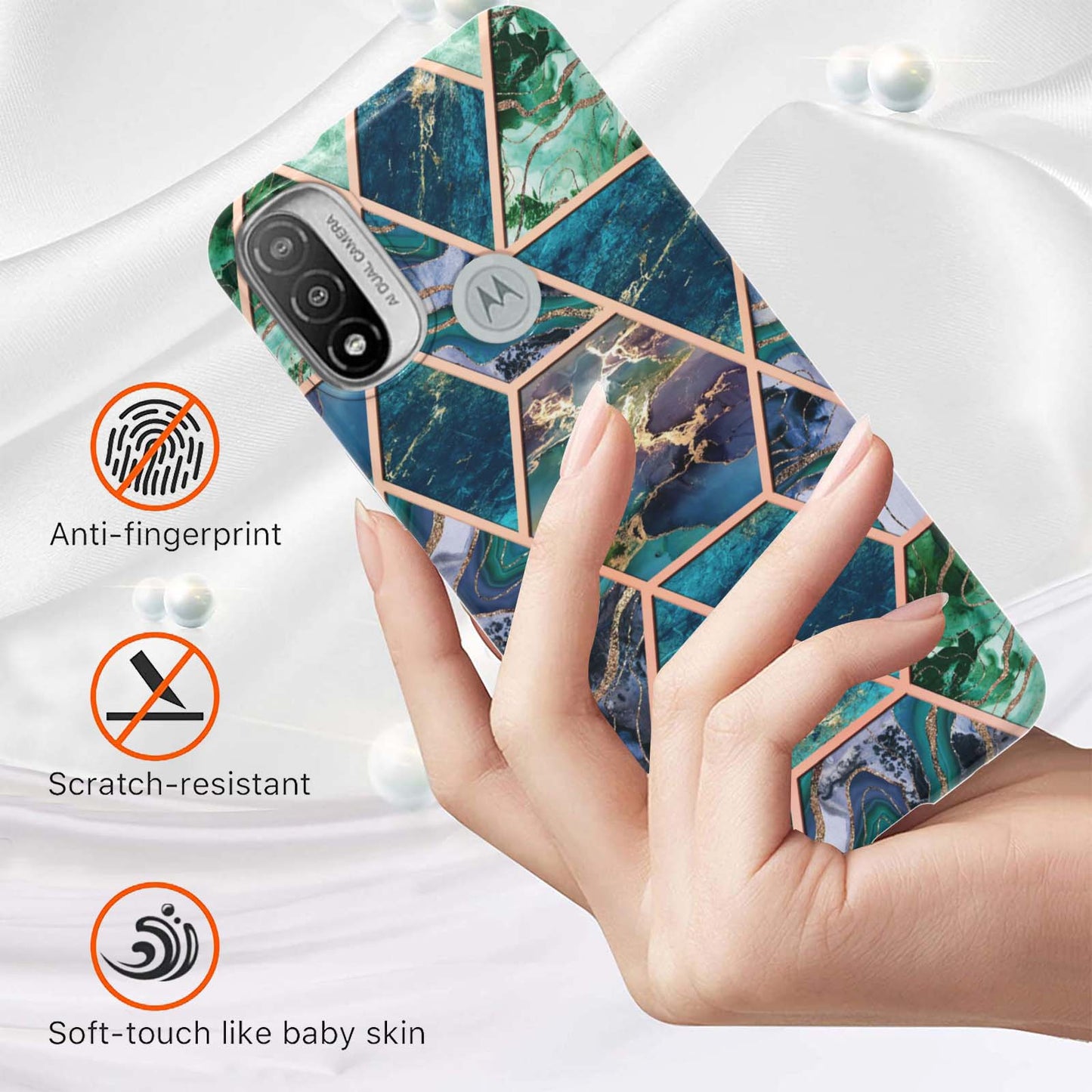 Anti-fingerprint IMD IML TPU Phone Cover Anti-fall Electroplating Marble Pattern 2.0mm Case for Motorola Moto E20/E30/E40