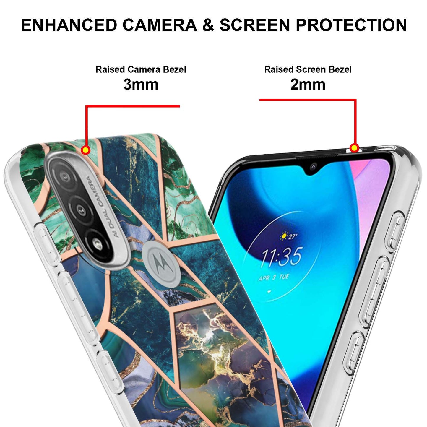 Anti-fingerprint IMD IML TPU Phone Cover Anti-fall Electroplating Marble Pattern 2.0mm Case for Motorola Moto E20/E30/E40