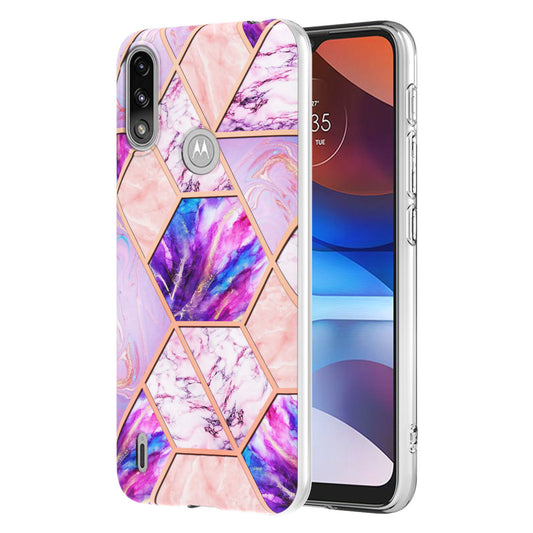 2.0mm Reinforced Raised Corners Electroplating Soft TPU IMD Marble Protective Case for Motorola Moto E7 Power / Moto E7i Power