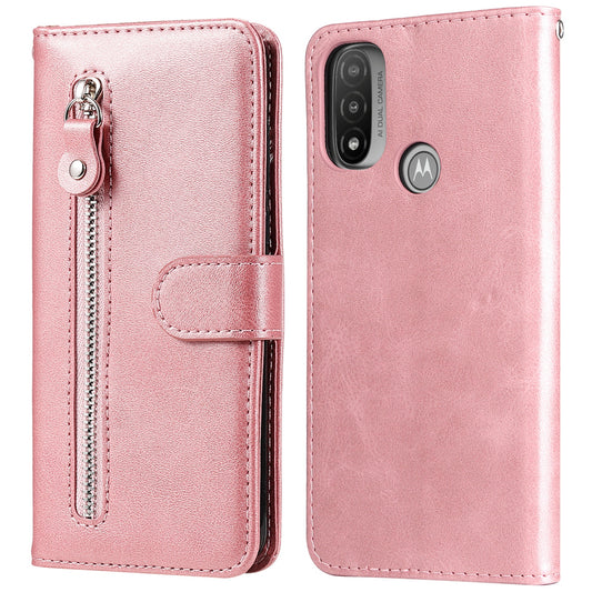 Stand Wallet PU Leather Cover Zipper Pocket Phone Case Shell for Motorola Moto E20/E30/E40