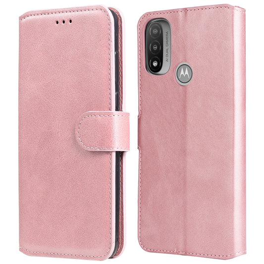 360-degree Protection Classic Solid Color Textured Leather Phone Case Stand Wallet Cover for Motorola Moto E20/E30/E40