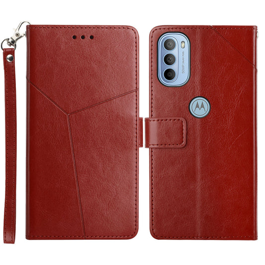 Fashionable Mobile Phone Cover Imprinted Y-shaped Lines Handy Strap Magnetic PU Leather Stand Wallet Case for Motorola Moto G51 5G