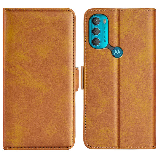 Side Magnetic Double Clasps PU Leather+TPU Case Anti-scratch Phone Cover for Motorola Moto G71 5G