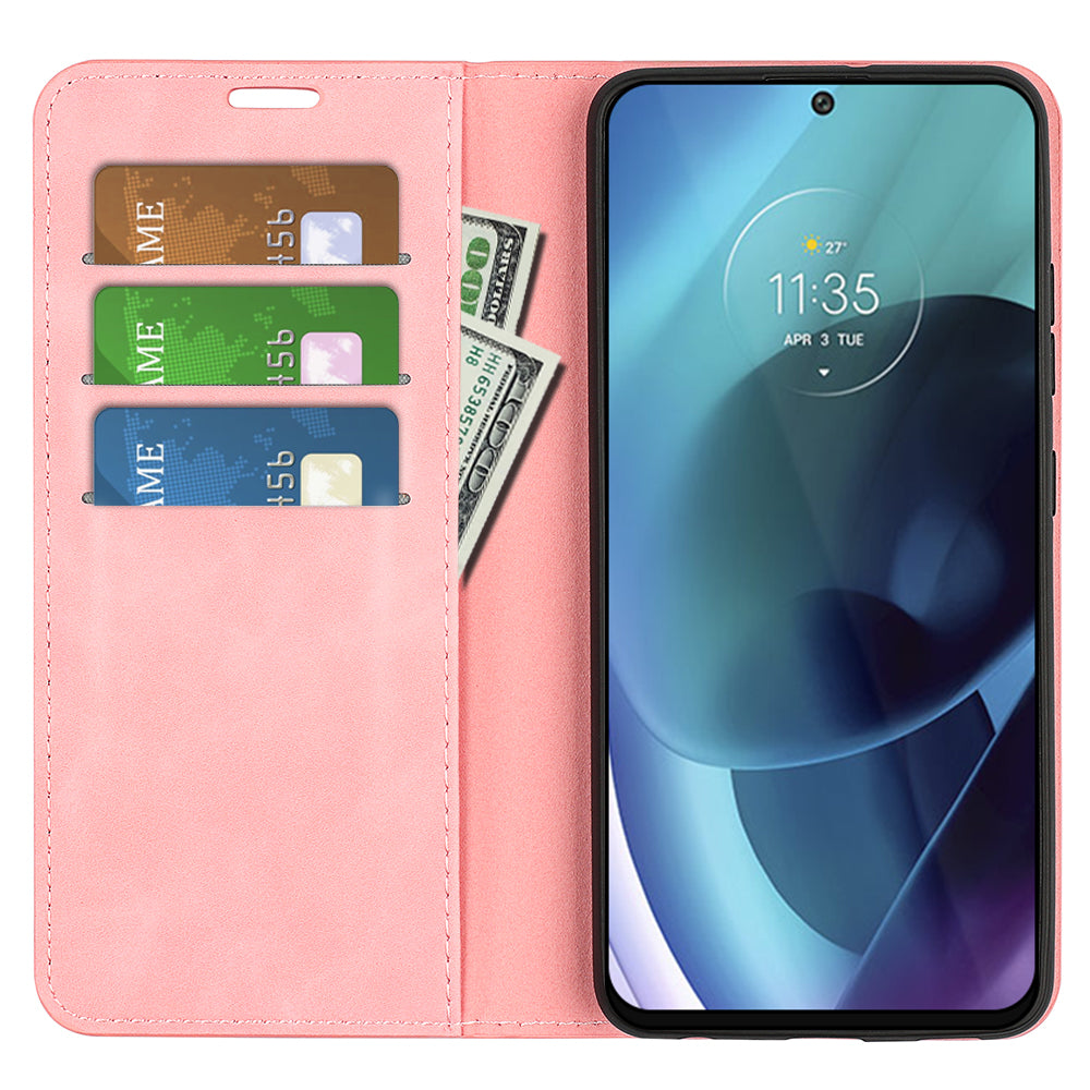 For Motorola Moto G71 5G Mobile Phone Cover Shell TPU and PU Leather Wallet Phone Case with Supporting Stand