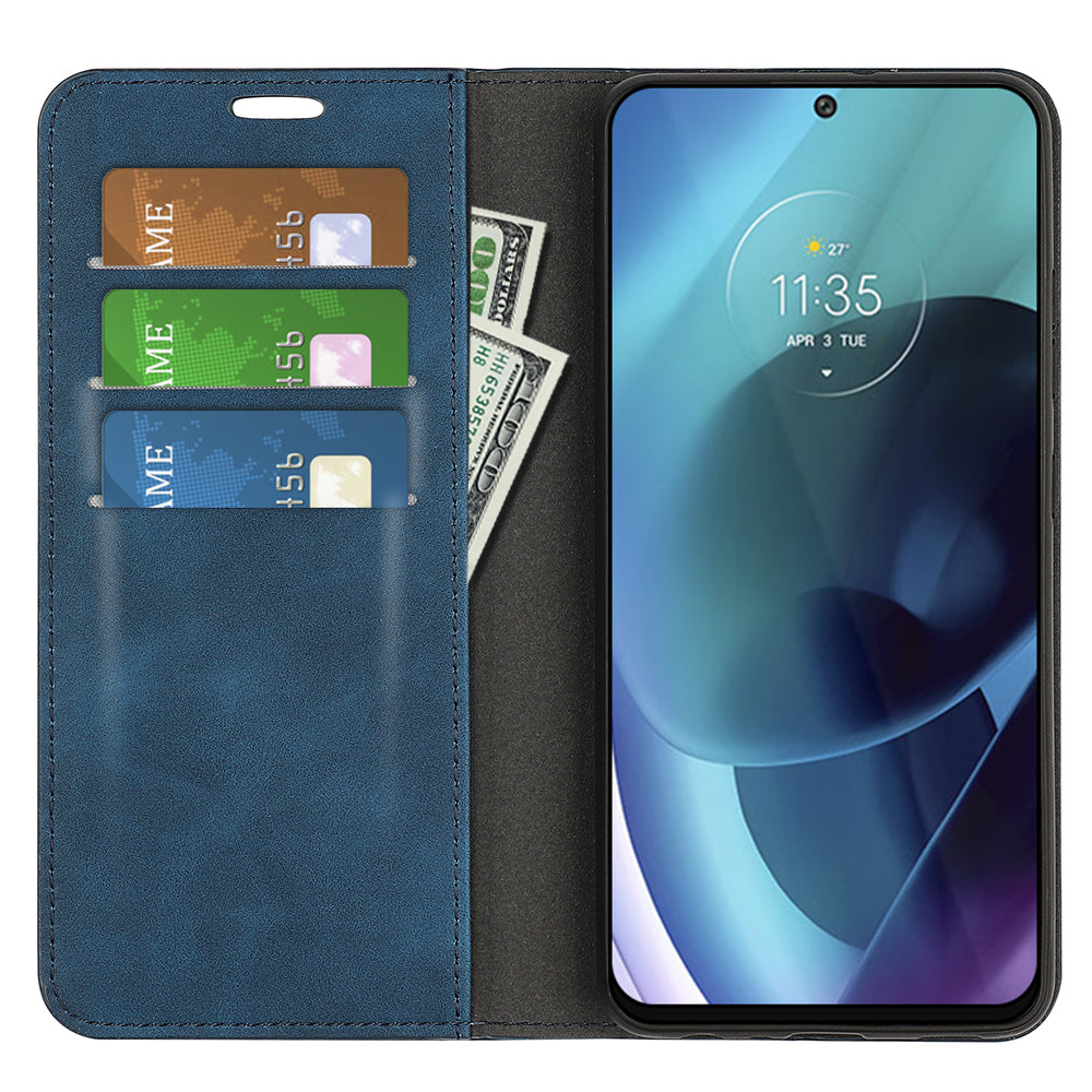 For Motorola Moto G71 5G Mobile Phone Cover Shell TPU and PU Leather Wallet Phone Case with Supporting Stand