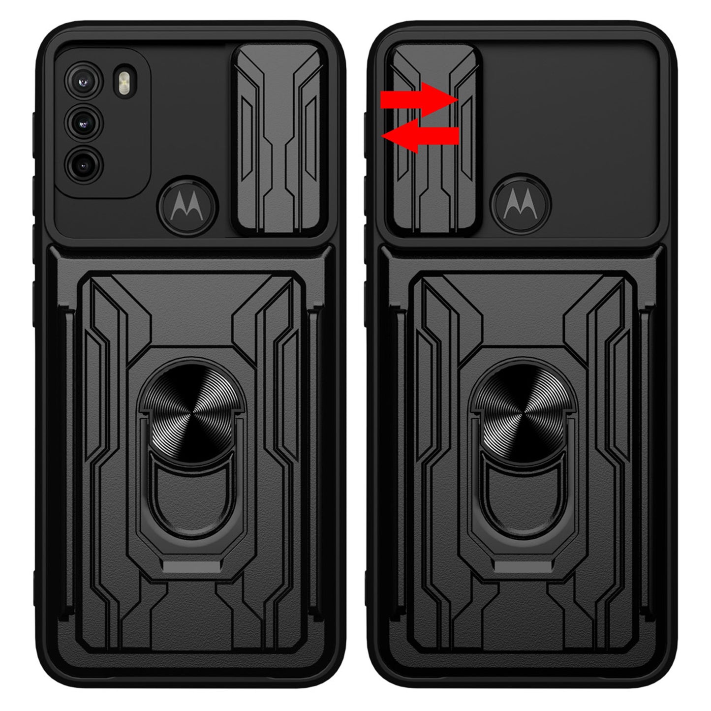 Anti-fall Anti-scratch Kickstand Design Camera Cover Slide Hard PC Soft TPU Case with Card Holder Slot for Motorola Moto G60