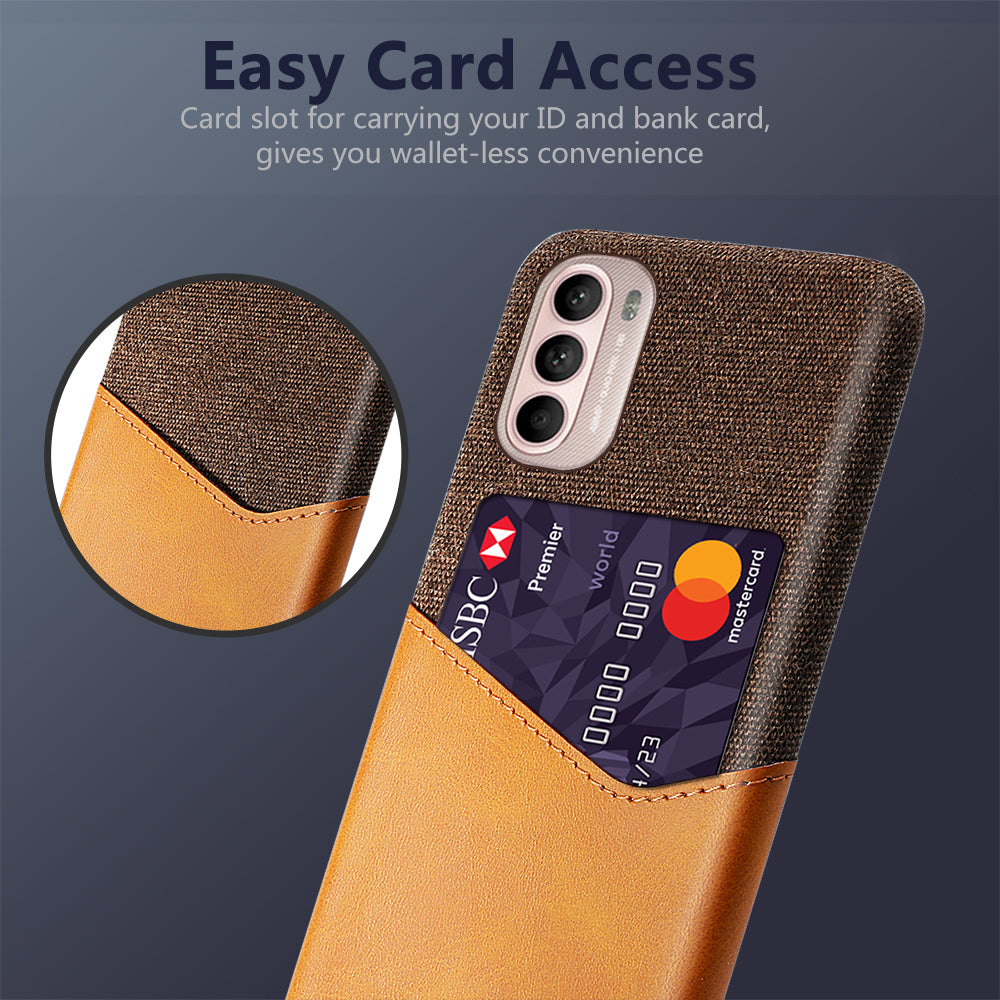 Card Holder Design Cloth + PC + PU Leather Back Cover Shockproof Case for Motorola Moto G31 / G41