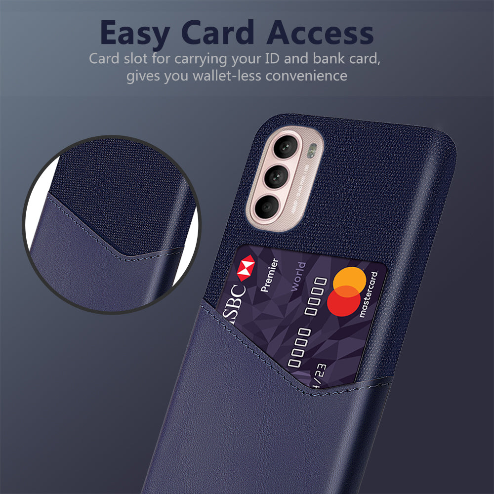 Card Holder Design Cloth + PC + PU Leather Back Cover Shockproof Case for Motorola Moto G31 / G41