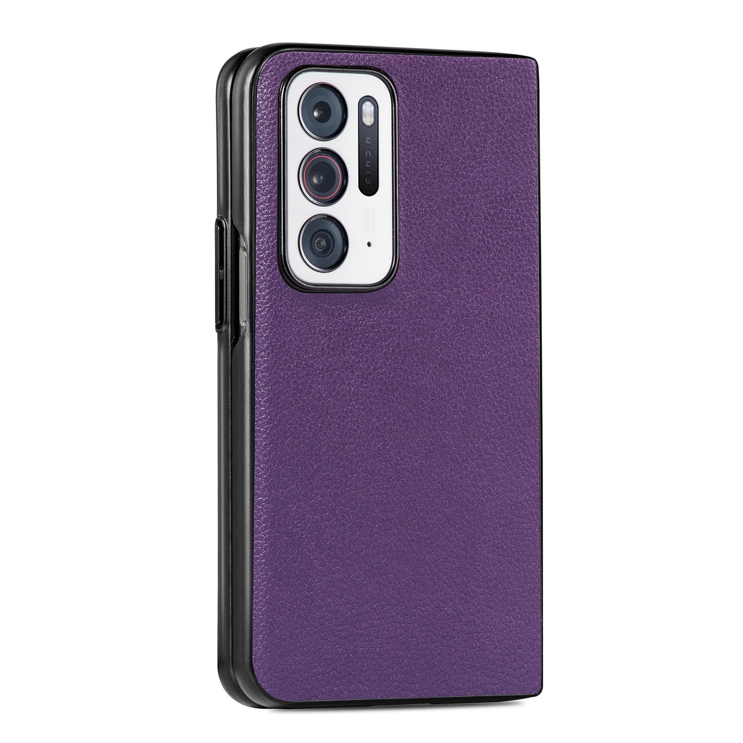 Anti-scratch Rough Litchi Texture Fall Protection PU Leather Coated PC Phone Cover Case for Oppo Find N