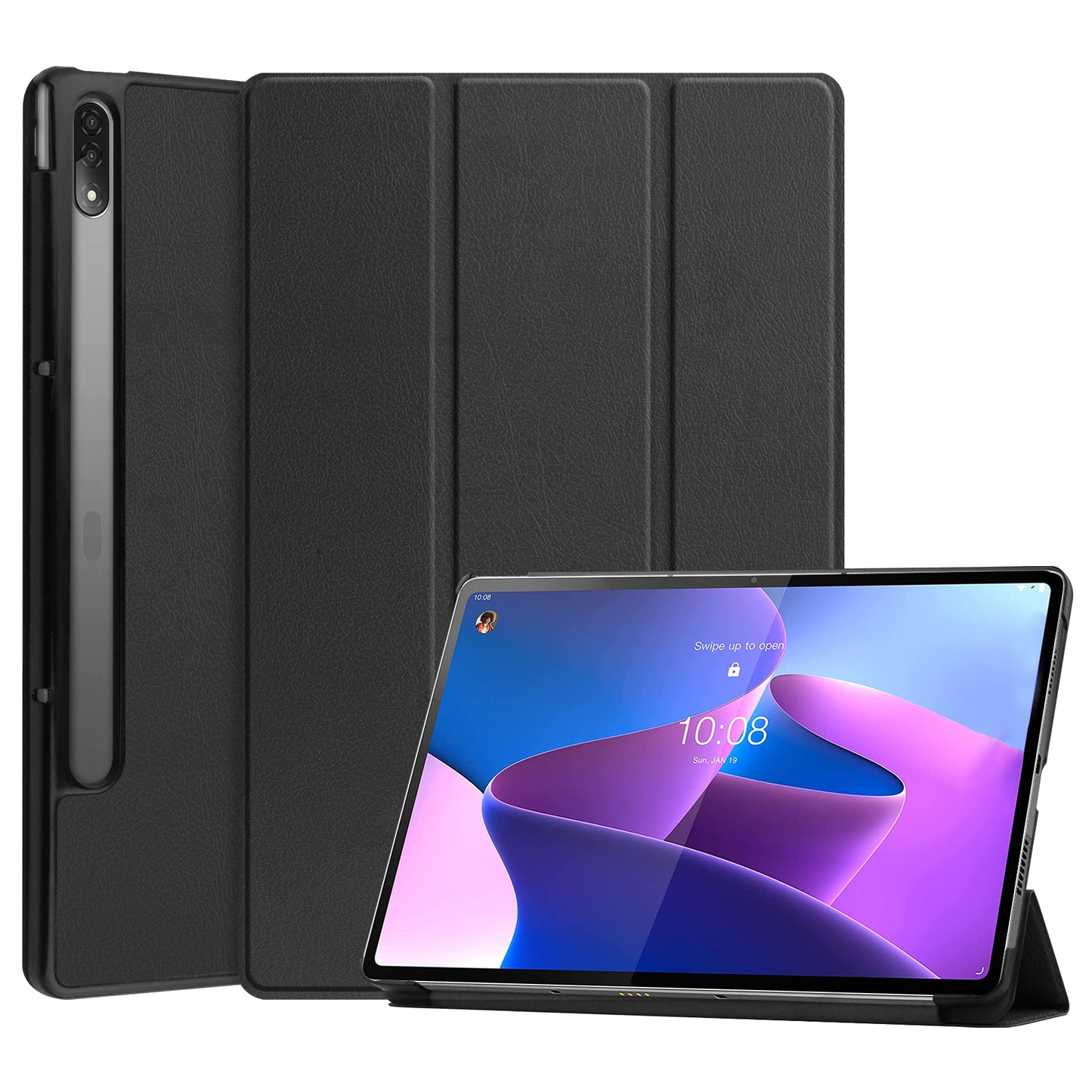 Trifold Stand Tablet Cover for Lenovo Tab P12 Pro, PU Leather + PC Protective Auto Wake/Sleep Smart Case