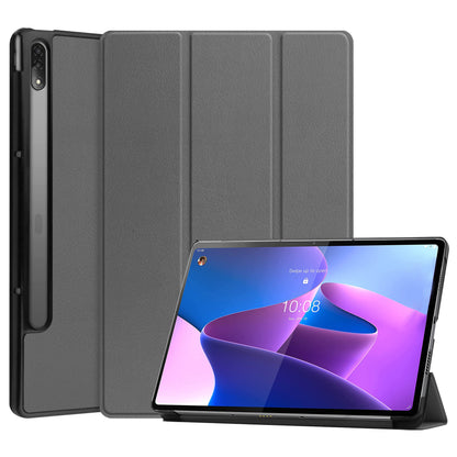 Trifold Stand Tablet Cover for Lenovo Tab P12 Pro, PU Leather + PC Protective Auto Wake/Sleep Smart Case