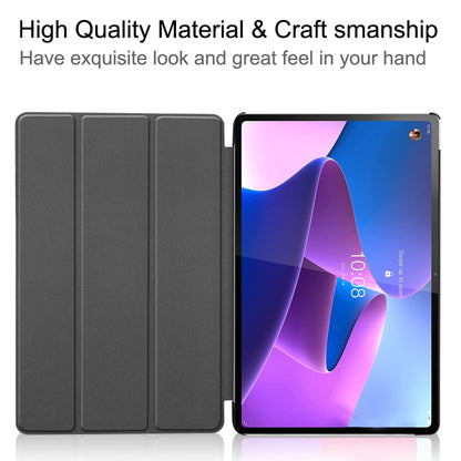 Trifold Stand Tablet Cover for Lenovo Tab P12 Pro, PU Leather + PC Protective Auto Wake/Sleep Smart Case