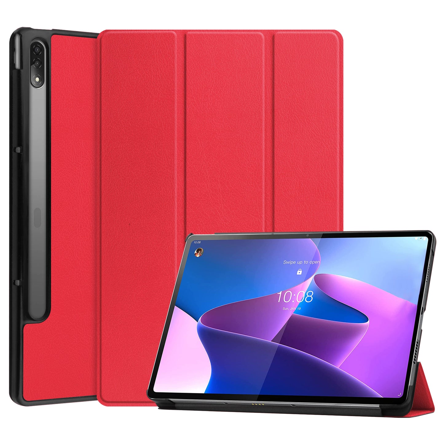 Trifold Stand Tablet Cover for Lenovo Tab P12 Pro, PU Leather + PC Protective Auto Wake/Sleep Smart Case